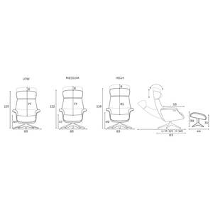 Relaxfauteuil BLOMST Leer Danbi: Kastanjebruin - Hoogte: 112 cm - Zwart - Zonder hocker - Notenboom