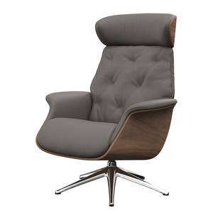 Fauteuil relax BLOMST Cuir Danbi: Marron - Hauteur : 112 cm - Chrome brillant - Sans repose-pieds - Noyer