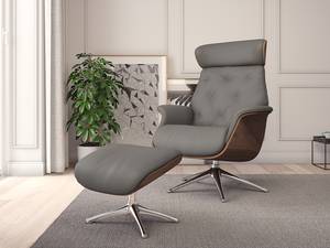 Fauteuil relax BLOMST Cuir Danbi: Marron - Hauteur : 112 cm - Chrome brillant - Sans repose-pieds - Noyer