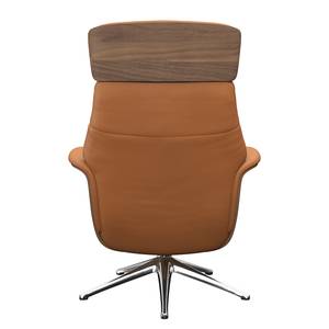 Fauteuil relax BLOMST Cuir Danbi: Cognac - Hauteur : 112 cm - Chrome brillant - Sans repose-pieds - Noyer