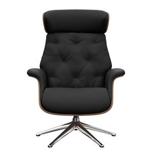 Fauteuil relax BLOMST Cuir Danbi: Noir - Hauteur : 112 cm - Chrome brillant - Sans repose-pieds - Noyer