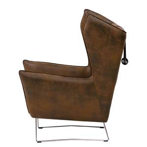 Fauteuil Caleta geweven stof - Microvezel Goda: Chocoladebruin - Met hocker