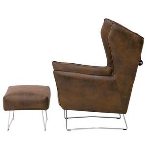 Fauteuil Caleta geweven stof - Microvezel Goda: Chocoladebruin - Met hocker