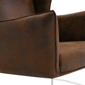 Fauteuil Caleta geweven stof - Microvezel Goda: Chocoladebruin - Met hocker