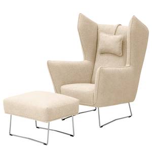 Gestoffeerde hocker Caleta geweven stof - Bouclé Stof Basima: Beige