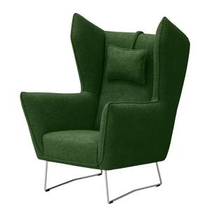 Fauteuil Caleta geweven stof - Bouclé Stof Basima: Donkergroen - Zonder hocker