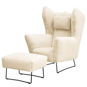 Fauteuil Caleta Tissu - Fourrure synthétique Bahira: Crème - Sans repose-pieds