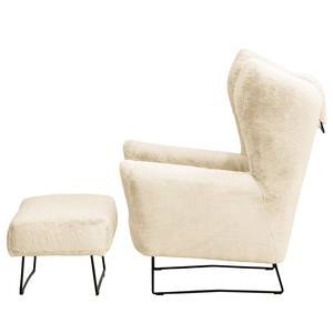 Fauteuil Caleta Tissu - Fourrure synthétique Bahira: Crème - Avec repose-pieds