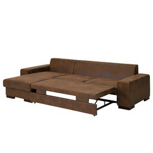 Hoekbank Vassy Microvezel Goda: Chocoladebruin - Longchair vooraanzicht links - Zonder accessoires