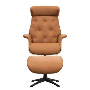 Fauteuil relax BLOMST Cuir Danbi: Cognac - Hauteur : 118 cm - Noir - Avec repose-pieds - Chêne