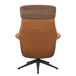 Relaxfauteuil BLOMST Leer Danbi: Cognac - Hoogte: 110 cm - Zwart - Met hocker - Notenboom