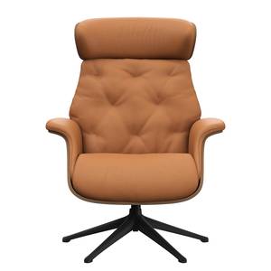 Relaxfauteuil BLOMST Leer Danbi: Cognac - Hoogte: 110 cm - Zwart - Met hocker - Notenboom