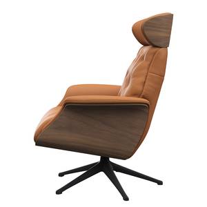 Relaxfauteuil BLOMST Leer Danbi: Cognac - Hoogte: 110 cm - Zwart - Met hocker - Notenboom