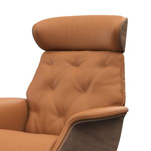 Relaxfauteuil BLOMST Leer Danbi: Cognac - Hoogte: 110 cm - Zwart - Met hocker - Notenboom