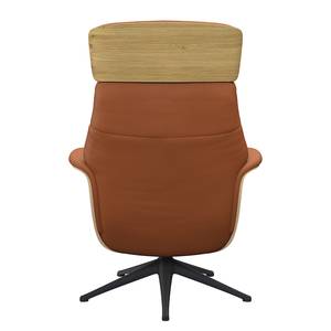 Relaxfauteuil BLOMST Leer Danbi: Kastanjebruin - Hoogte: 112 cm - Zwart - Met hocker - Eik