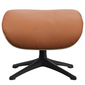 Relaxfauteuil BLOMST Leer Danbi: Kastanjebruin - Hoogte: 112 cm - Zwart - Met hocker - Eik