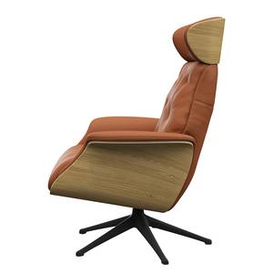 Relaxfauteuil BLOMST Leer Danbi: Kastanjebruin - Hoogte: 112 cm - Zwart - Met hocker - Eik