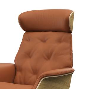 Relaxfauteuil BLOMST Leer Danbi: Kastanjebruin - Hoogte: 112 cm - Zwart - Met hocker - Eik