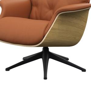 Relaxfauteuil BLOMST Leer Danbi: Kastanjebruin - Hoogte: 112 cm - Zwart - Met hocker - Eik