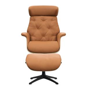 Fauteuil relax BLOMST Cuir Danbi: Cognac - Hauteur : 112 cm - Noir - Avec repose-pieds - Chêne