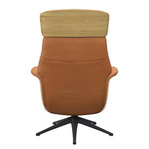 Relaxfauteuil BLOMST Leer Danbi: Cognac - Hoogte: 112 cm - Zwart - Met hocker - Eik