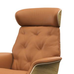 Relaxfauteuil BLOMST Leer Danbi: Cognac - Hoogte: 112 cm - Zwart - Met hocker - Eik