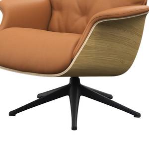 Relaxfauteuil BLOMST Leer Danbi: Cognac - Hoogte: 112 cm - Zwart - Met hocker - Eik