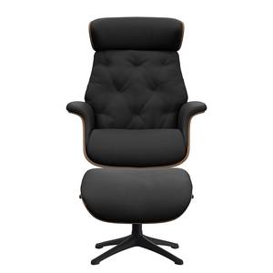 Fauteuil relax BLOMST Cuir Danbi: Noir - Hauteur : 112 cm - Noir - Avec repose-pieds - Noyer