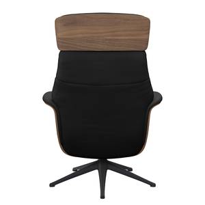 Relaxfauteuil BLOMST Leer Danbi: Zwart - Hoogte: 112 cm - Zwart - Met hocker - Notenboom