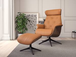 Fauteuil relax BLOMST Cuir Danbi: Cognac - Hauteur : 112 cm - Noir - Avec repose-pieds - Noyer