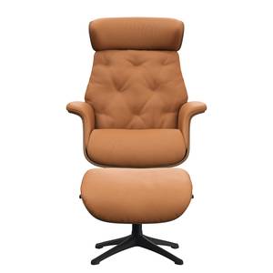 Relaxfauteuil BLOMST Leer Danbi: Cognac - Hoogte: 112 cm - Zwart - Met hocker - Notenboom