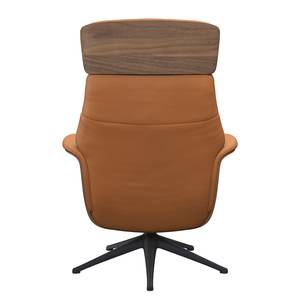 Relaxfauteuil BLOMST Leer Danbi: Cognac - Hoogte: 112 cm - Zwart - Met hocker - Notenboom