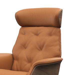 Relaxfauteuil BLOMST Leer Danbi: Cognac - Hoogte: 112 cm - Zwart - Met hocker - Notenboom