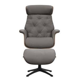 Relaxfauteuil BLOMST Leer Danbi: Bruin - Hoogte: 112 cm - Zwart - Met hocker - Notenboom