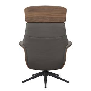 Relaxfauteuil BLOMST Leer Danbi: Bruin - Hoogte: 112 cm - Zwart - Met hocker - Notenboom