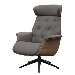 Relaxfauteuil BLOMST Leer Danbi: Bruin - Hoogte: 112 cm - Zwart - Met hocker - Notenboom