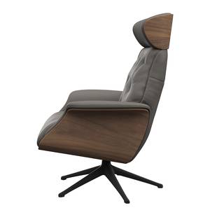 Relaxfauteuil BLOMST Leer Danbi: Bruin - Hoogte: 112 cm - Zwart - Met hocker - Notenboom