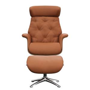 Fauteuil relax BLOMST Cuir Danbi: Marron châtaignier - Hauteur : 112 cm - Chrome brillant - Avec repose-pieds - Noyer