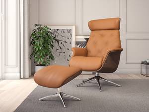 Fauteuil relax BLOMST Cuir Danbi: Cognac - Hauteur : 112 cm - Chrome brillant - Avec repose-pieds - Noyer