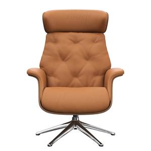 Fauteuil relax BLOMST Cuir Danbi: Cognac - Hauteur : 112 cm - Chrome brillant - Avec repose-pieds - Noyer