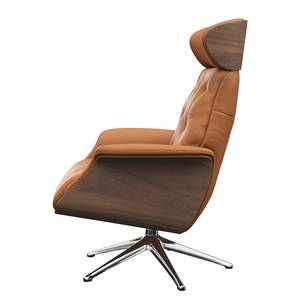 Fauteuil relax BLOMST Cuir Danbi: Cognac - Hauteur : 112 cm - Chrome brillant - Avec repose-pieds - Noyer