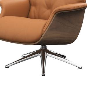 Fauteuil relax BLOMST Cuir Danbi: Cognac - Hauteur : 112 cm - Chrome brillant - Avec repose-pieds - Noyer