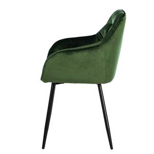 Chaise à accoudoirs TILLY Velours / Métal - Noir - Velours Vilda: Vert foncé - Lot de 2