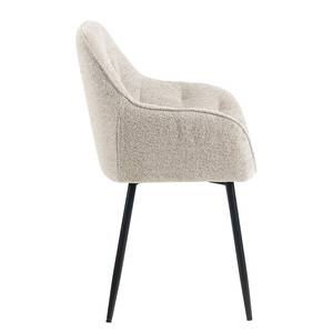 Chaise à accoudoirs TILLY Velours / Métal - Noir - Tissu Bouclé Moena: Beige - Lot de 2