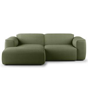 Ecksofa HUDSON mit XL-Longchair Cordstoff Snor: Grün - Longchair davorstehend links