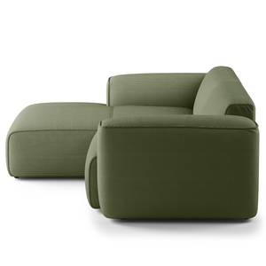 Hoekbank HUDSON met XL-chaise longue Corduroy Snor: Groen - Longchair vooraanzicht links