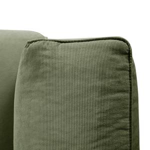 Ecksofa HUDSON mit XL-Longchair Cordstoff Snor: Grün - Longchair davorstehend links