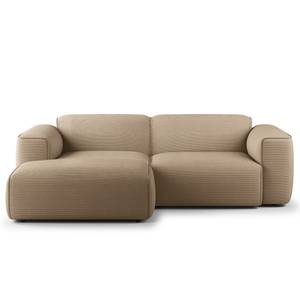 Ecksofa HUDSON mit XL-Longchair Cordstoff Snor: Taupe - Longchair davorstehend links