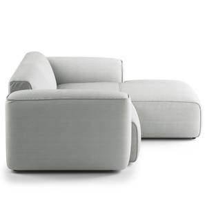 Ecksofa HUDSON mit XL-Longchair Cordstoff Snor: Grau - Longchair davorstehend rechts