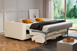 Schlafsofa MEEKERS mit Matratze Cordstoff Lola: Creme